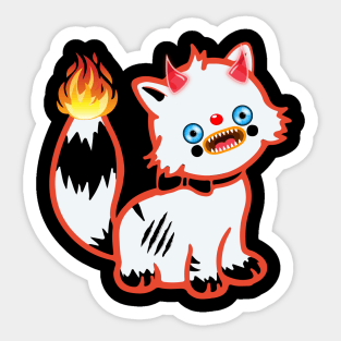 Demonic cat with a flaming tail and horns on its head Sticker
